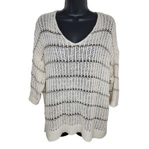 Chico's Shine Striped Charlotte Pullover Open Weave Sweater Size 3 (XL)